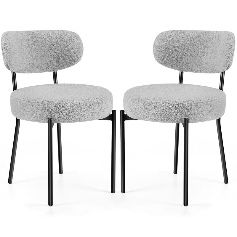 Boucle Sherpa Dining Chairs Set - Ergonomic Curved Back Upholstered Chairs with Sturdy Metal Frame, Easy Assembly for Modern Kitchen & Dining Room