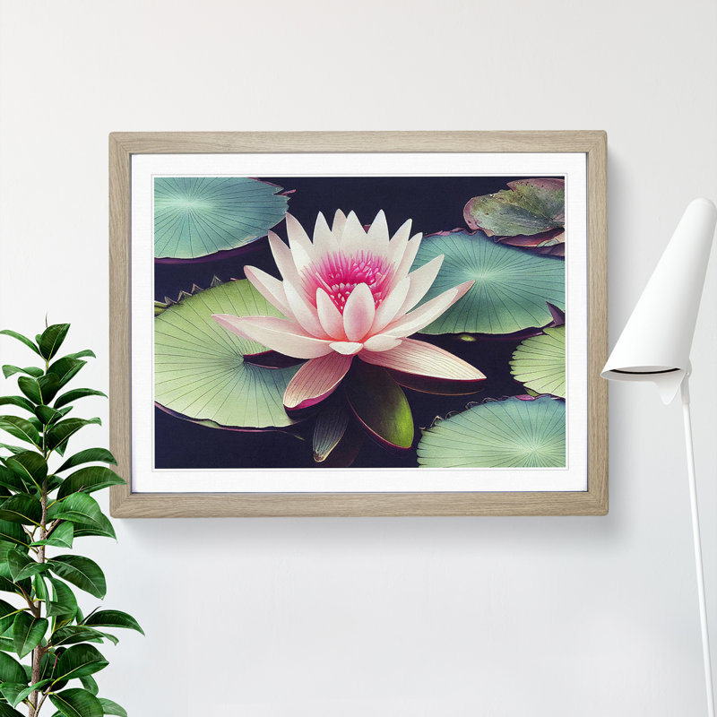 Watercolour Water Lily Flower Vol.4 - Single Picture Frame Print, 25cm H x 34cm W, Light Grey/Brown
