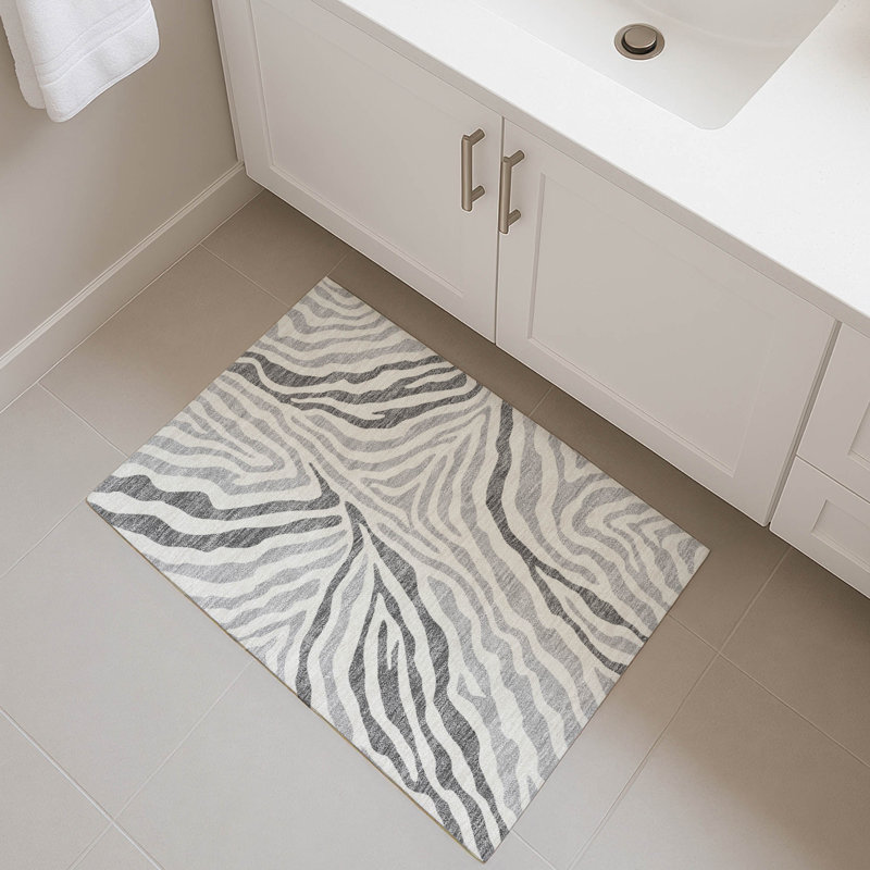 Tapis à imprimé animal de qualité supérieure lavable à la machine Villers, Gris, 1 pi 8 po x 2 pi 6 po