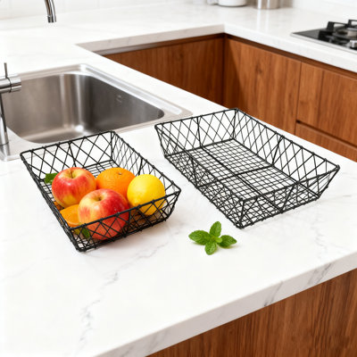 2-Pack Rectangular Iron Trays, Black Metal Serving Or Decorative Display Trays, Dining Table Or Fireplace Mantel Decor
