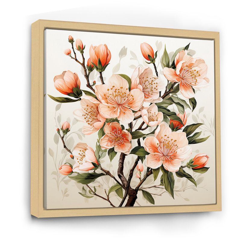 «Peach Blossom Bliss V», reproduction sur toile, Cadre naturel flottant, H 16 po x l 16 po x P 1 po