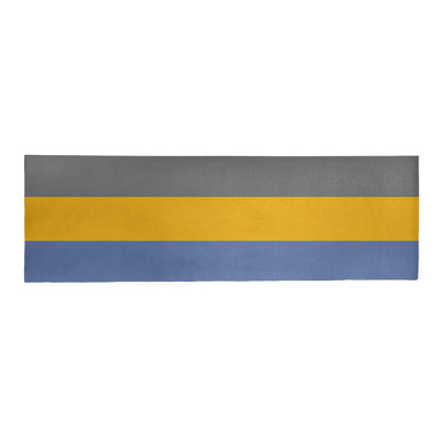 Tapis bleu/jaune/gris rayé