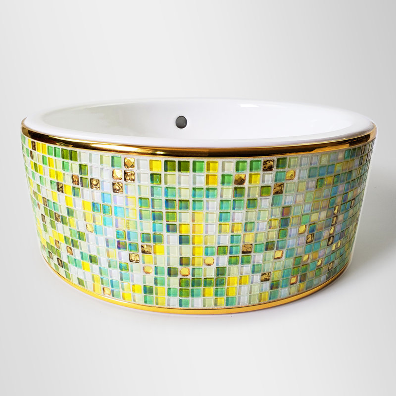 Lavabo de salle de bain vasque circulaire en porcelaine avec trop-plein Gem, Vert