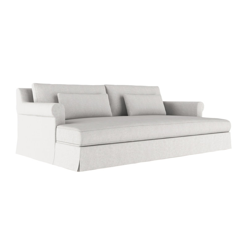 Ludlow Rolled-Arm Skirted Daybed, Weathered, Vintage Leather Alabaster