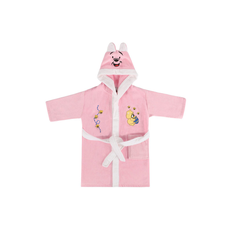 Clintonville Terry Cloth Gender Neutral Above Knee Bathrobe with Pockets and Hood, Pink, Kids M