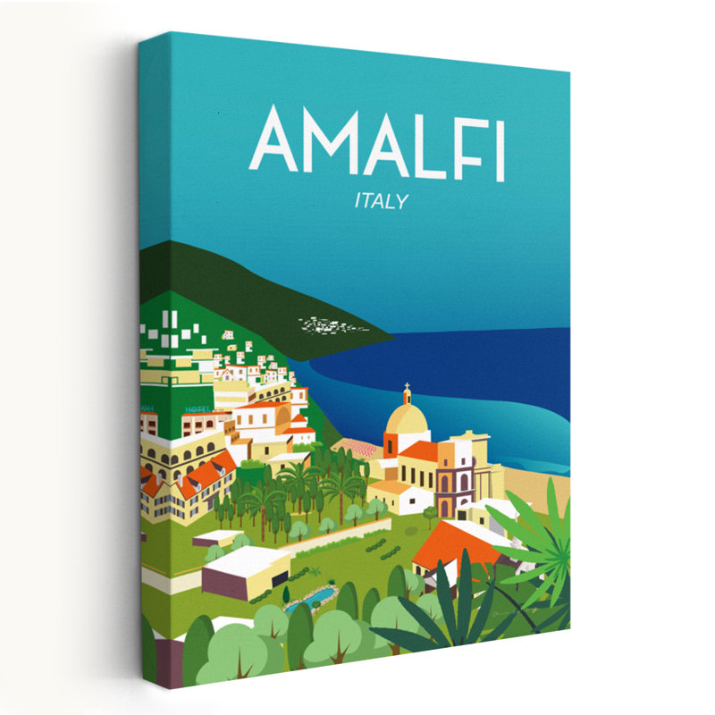 Amalfi - aventure Amalfi, côte d'Amalfi, art illustratif, H 60 po x l 40 po