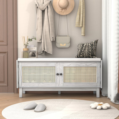Banc d'entrée avec rangement, banc à chaussures rembourré avec portes doubles