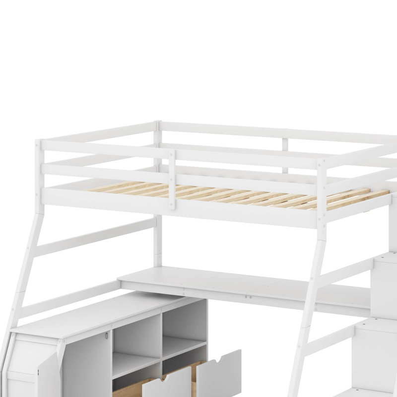 Lit mezzanine double avec tiroirs, Lit double, Blanc