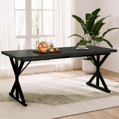 70.87 Inch Industrial Dining Table For 6-8 People Rectangular Solid Wood Top With Metal Frame, Rectangular Kitchen & Dining Room Table