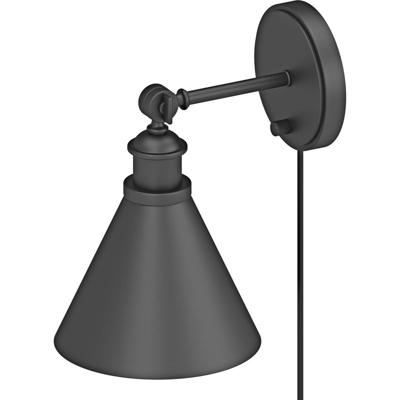 V4981 Ingresar Steel Plug-in Adjustable Black Armed Sconce with Rotary Style Switch, Black
