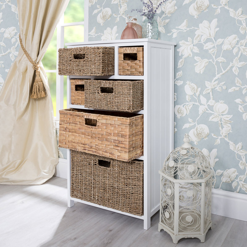 Erica Solid Wood 56 cm W Chest of 6 Drawers, White / Natural Mixed