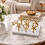 Tic Tac Toe Game Set, 7 Inch Gold Iron Decor, White Banswara Marble