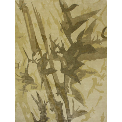 Tapis noué à la main de couleur olive / ivoire / vert