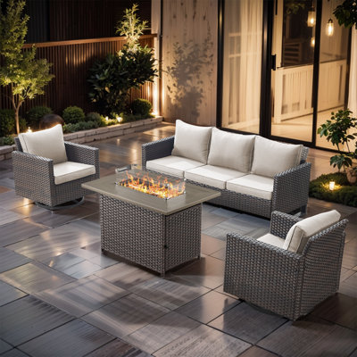 Ensemble de meubles de patio 4 pièces, canapé d'extérieur et chaises berçantes pivotantes avec table de foyer de 50 000 BTU, ensemble bistro pour balcon, terrasse, porche, noir