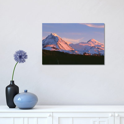 Oregon. Three Sisters Wilderness, Sunset Light On North And Middle Sister With Autumn Snow by John Barger - Wrapped Canvas Print