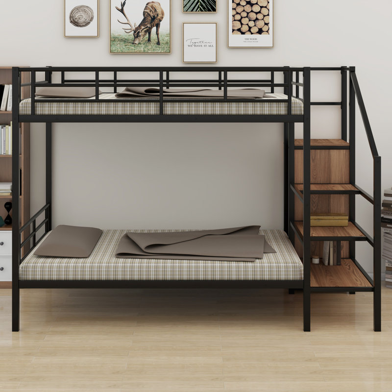 Metal Bunk Bed With Wardrobe, Black/Brown