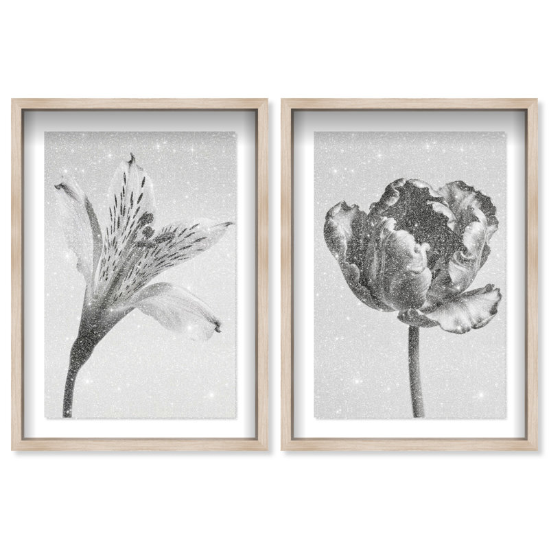 Peeking Flowers Set Set by Oliver Gal, 55" H x 37" W, Natural Oak Shadowbox