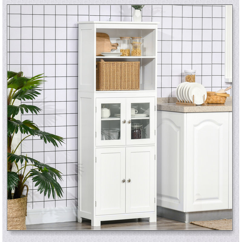 Petit buffet compact de 63 pouces avec huche, garde-manger à 4 portes et armoire de rangement autoportante pour une utilisation efficace de l'espace