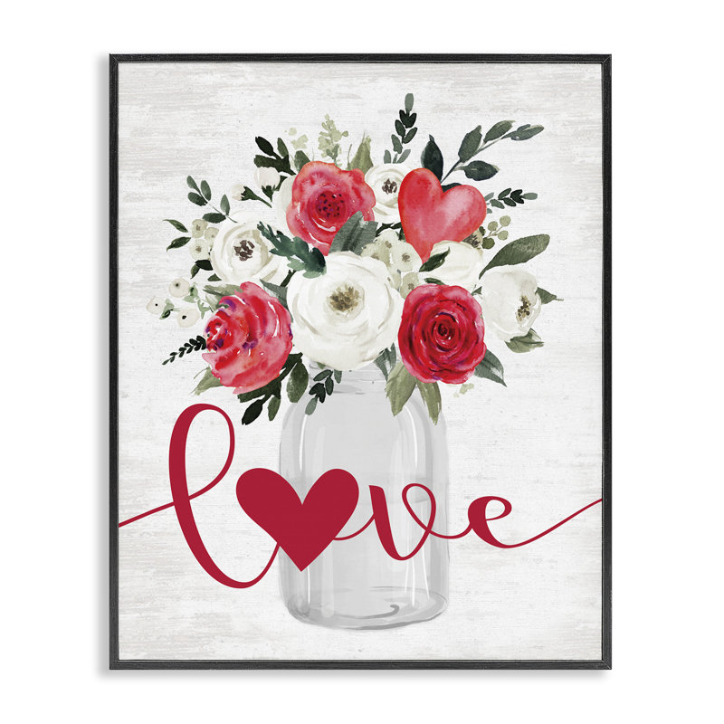 Bouquet de fleurs Love & Hearts, giclée encadrée, design par lettré et doublé, H 20 po x l 16 po, Giclée encadrée noir minuit