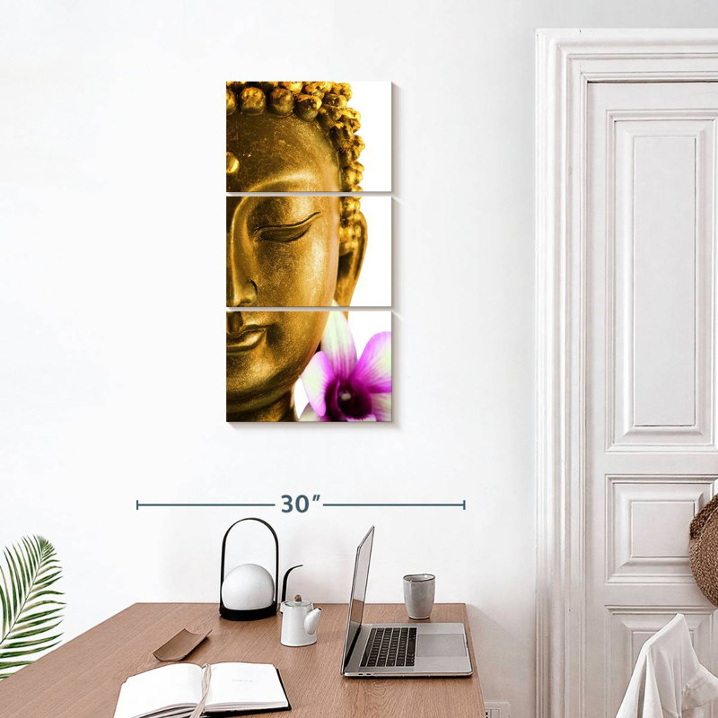 Bouddha et orchidée, H 32 po x l 15 po