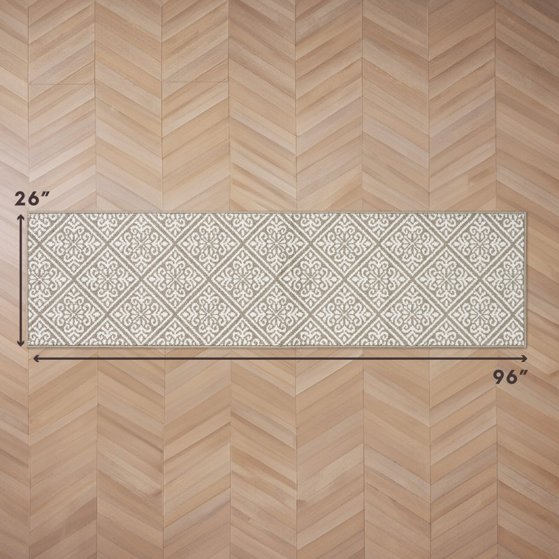 Austell Machine Woven Synthetic Geometric Area Rug, Linen/Natural, Runner 2'2" x 8'