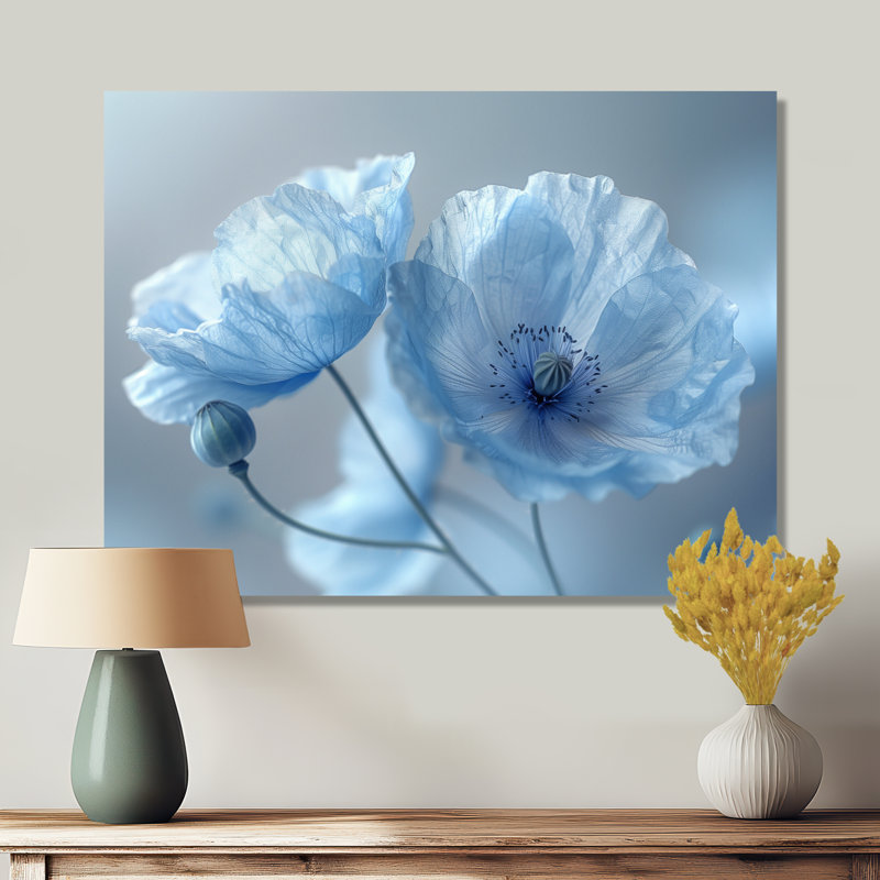 Bleu et gris beauté éthérée coquelicots I - coquelicots décoration murale, Toile tendue, H 24 po x l 32 po x P 1 po