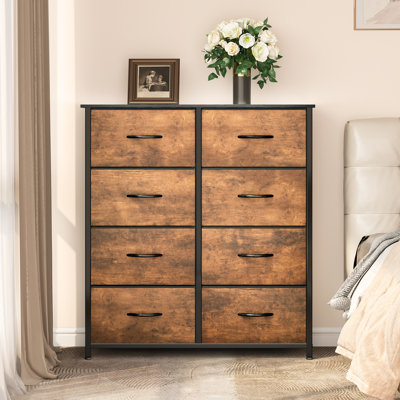 Kathiria 8 Drawer Double Fabric Dresser with Wood Grain Prints