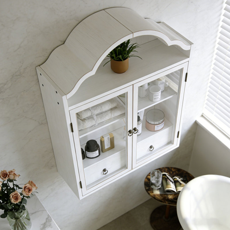 Solid Wood Wall Cabinet with Elegant Wave, White