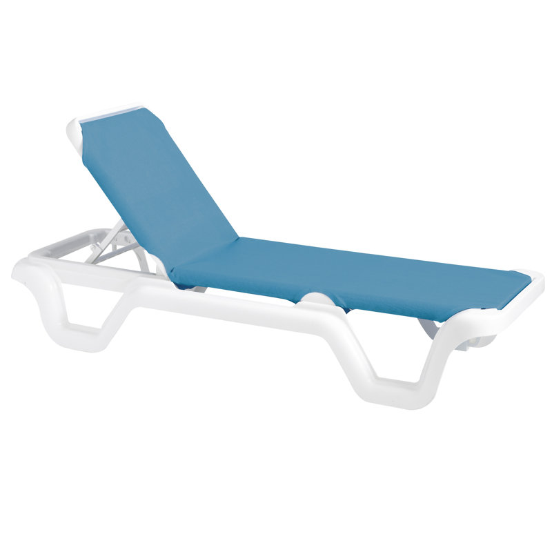 Grosfillex Marina 78" Long Reclining Chaise, Sky Blue/White