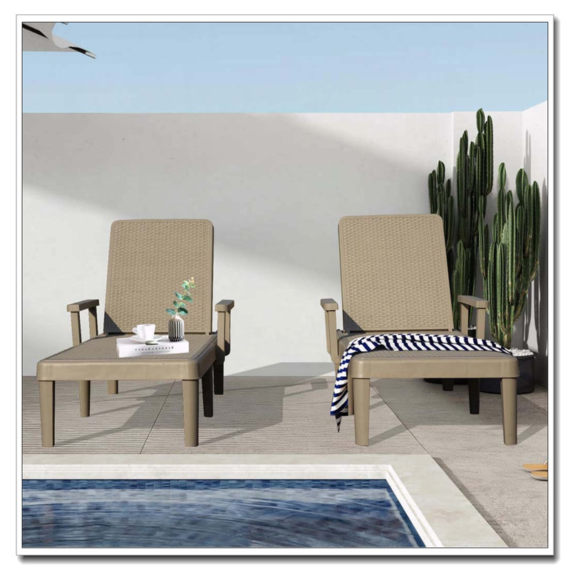 Ensemble de 2 chaises longues de piscine en résine avec dossier réglable à 6 positions et accoudoirs ergonomiques