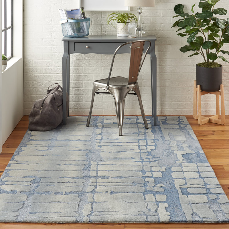 Tapis bleu/gris touffeté à la main Lavonne, Rectangle 5 pi 3 po x 7 pi 9 po