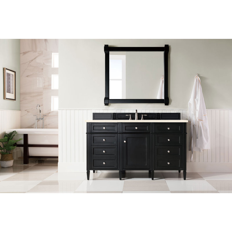 Meuble-lavabo simple 60 po Dussault, Noir onyx, Blanc Zeus, Trou unique