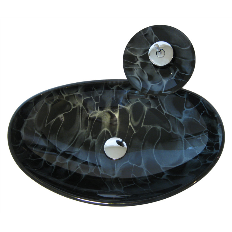 Novatto 14.5'' Glass Oval Bathroom Sink with Faucet, Chrome