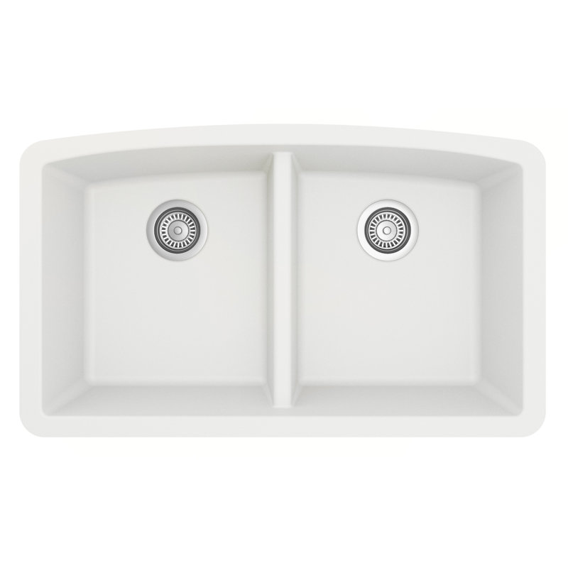 Karran Undermount Quartz Composite 32-1/2'' X 19-1/2'' 50/50 Double Bowl Kitchen Sink, White