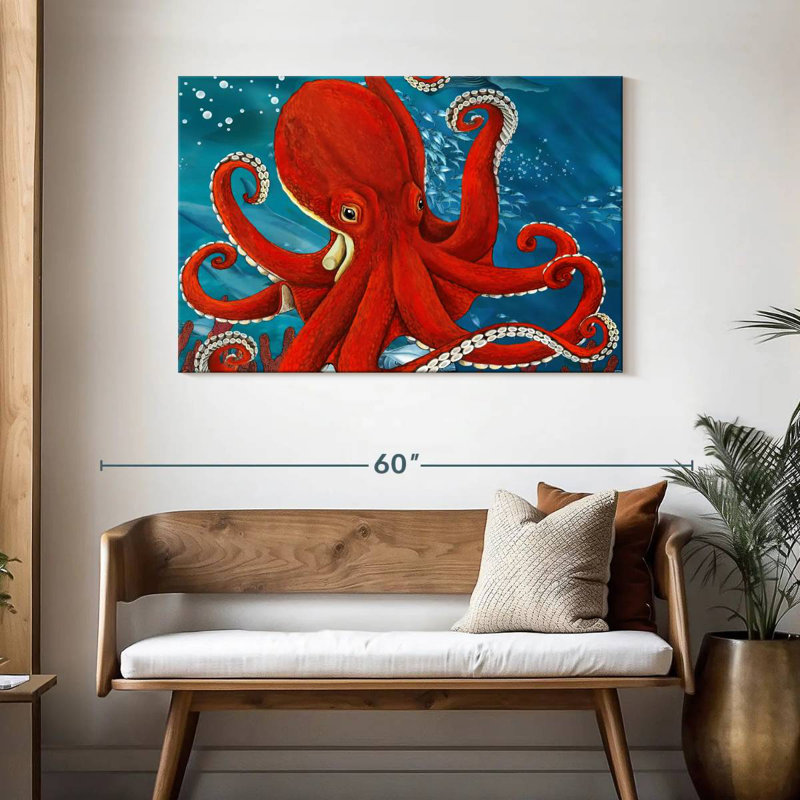 Brampt Vibrant Red Octopus, 30" H x 45" W