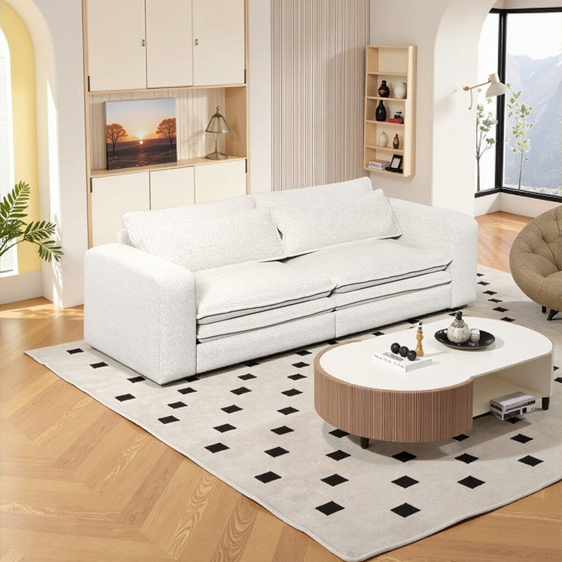 Canapé-lit très grand convertible 3-en-1 Syrova - conception modulaire avec accoudoirs larges et tissu en peluche, Beige