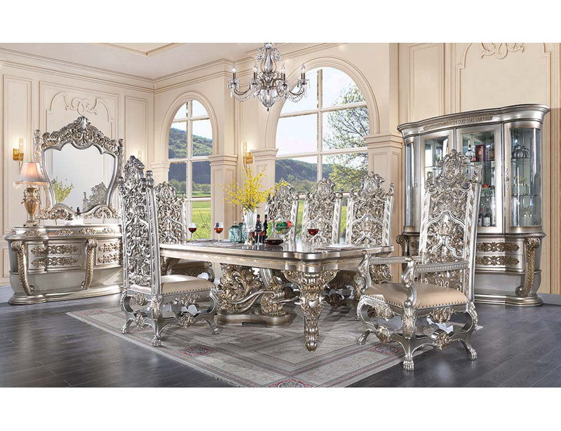 110" Champagne Gold Finish Rectangular Wood Dining Table