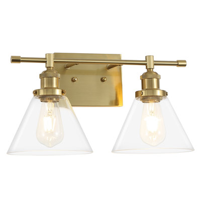 15" 2-Light Bathroom Vanity Light, UL Listed, Clear Glass Shades - Gold