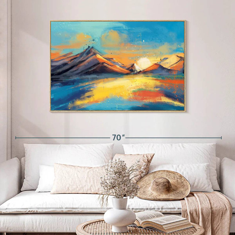 Coucher de soleil, paysage de Quenby, Cadre flottant en bois naturel, 46 po x 31 po