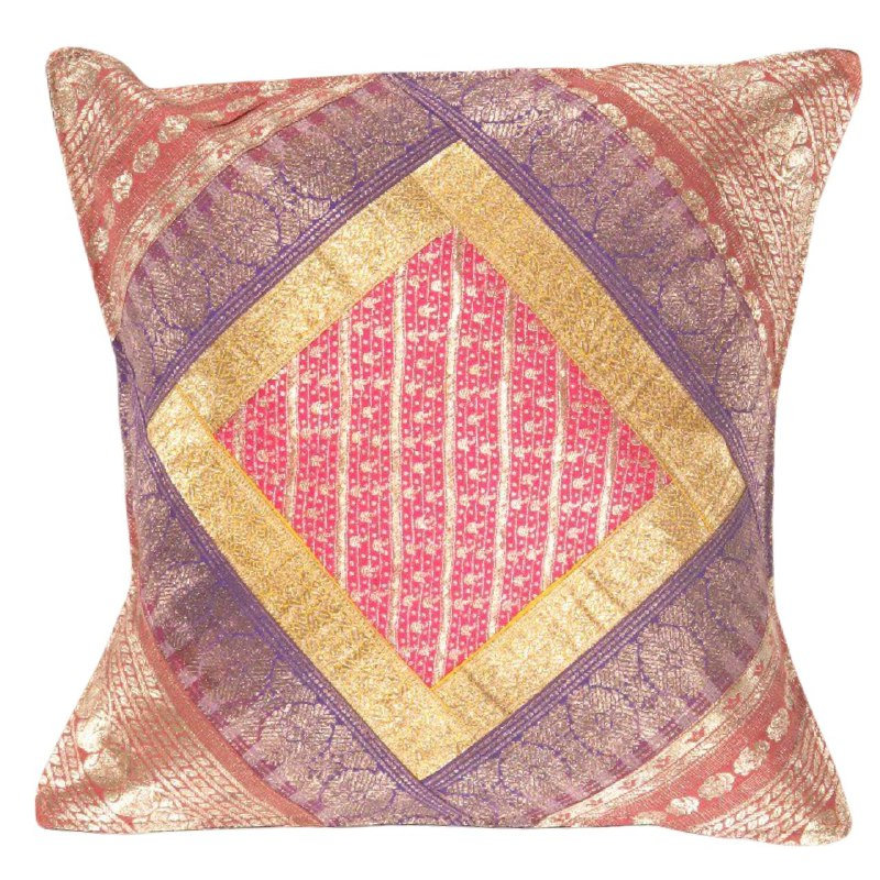 Taie d'oreiller carrée en soie rétro 16 "Sari, Doré