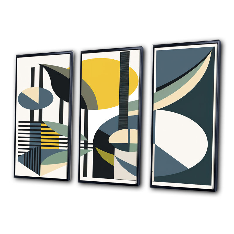 Impression rétro sur toile Mid-Century Vintage I - 3 pièces, Cadre flottant noir, H 32 po x l 48 po x P 1 po