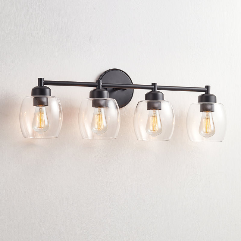 Dimmable Bathroom Vanity Light with Glass Shade, Black, 4 Lights
