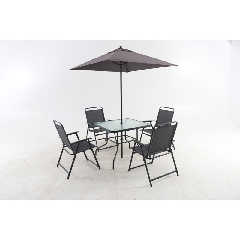Ensemble de salle à manger d'extérieur pour 4 personnes, ensemble de table et chaises en métal avec parasol, noir, ensemble de conversation de patio, ensemble de conversation