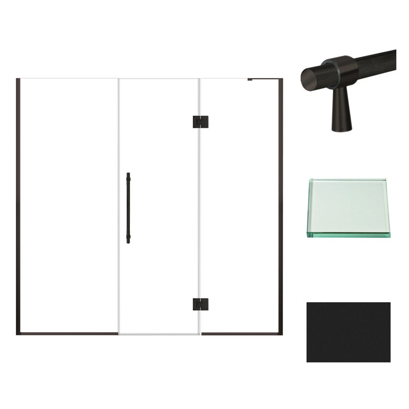 Porte de douche à charnière en noir mat avec verre transparent l 78 po x H 76 po Transolide Elizabeth, Noir mat