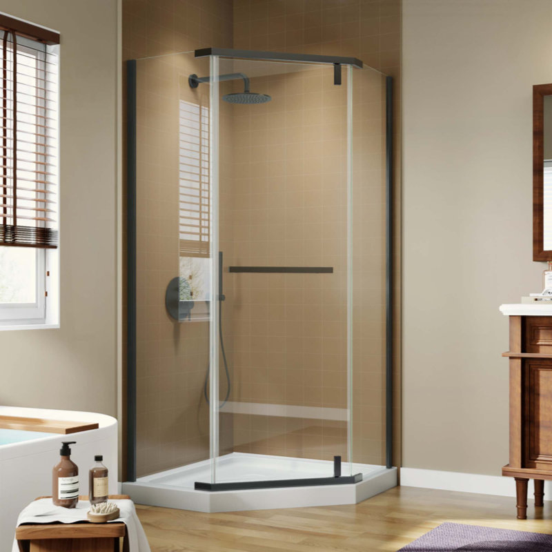 Corner Shower Enclosure Frameless Neo-Angle Shower Enclosure, 1/4" (6Mm) Clear SGCC Tempered Glass, Pivot Shower Door,Shower Base Not Included