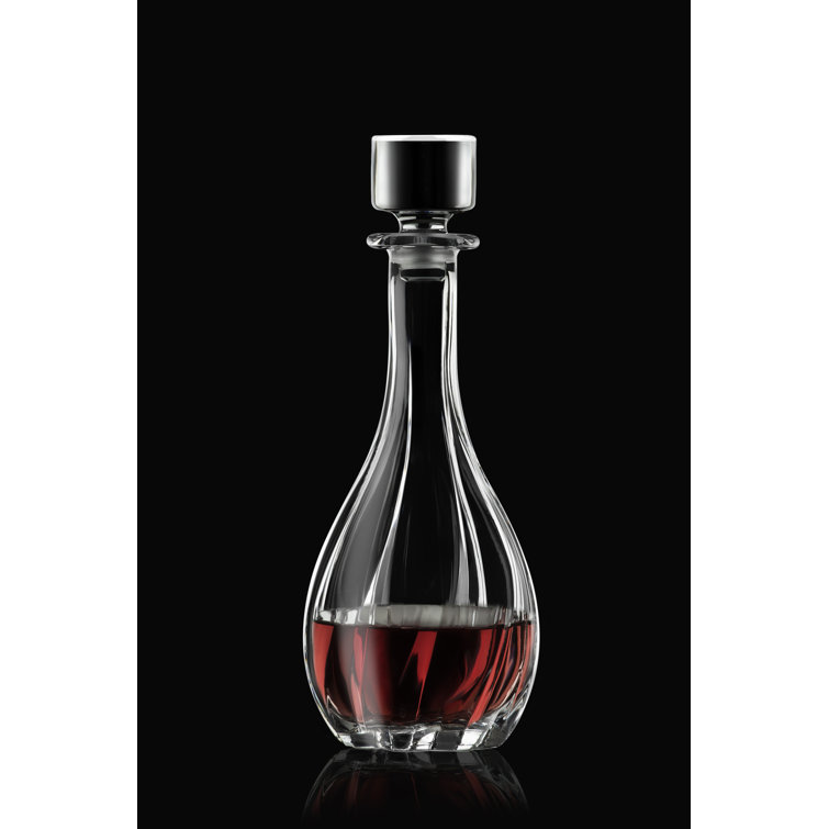 Glass - Wine Decanter - For Red - White - Wine - Carafe - Striped Gold  Designed - With Stopper - 48Oz. - Made In Europe - By Majestic Gifts Inc.