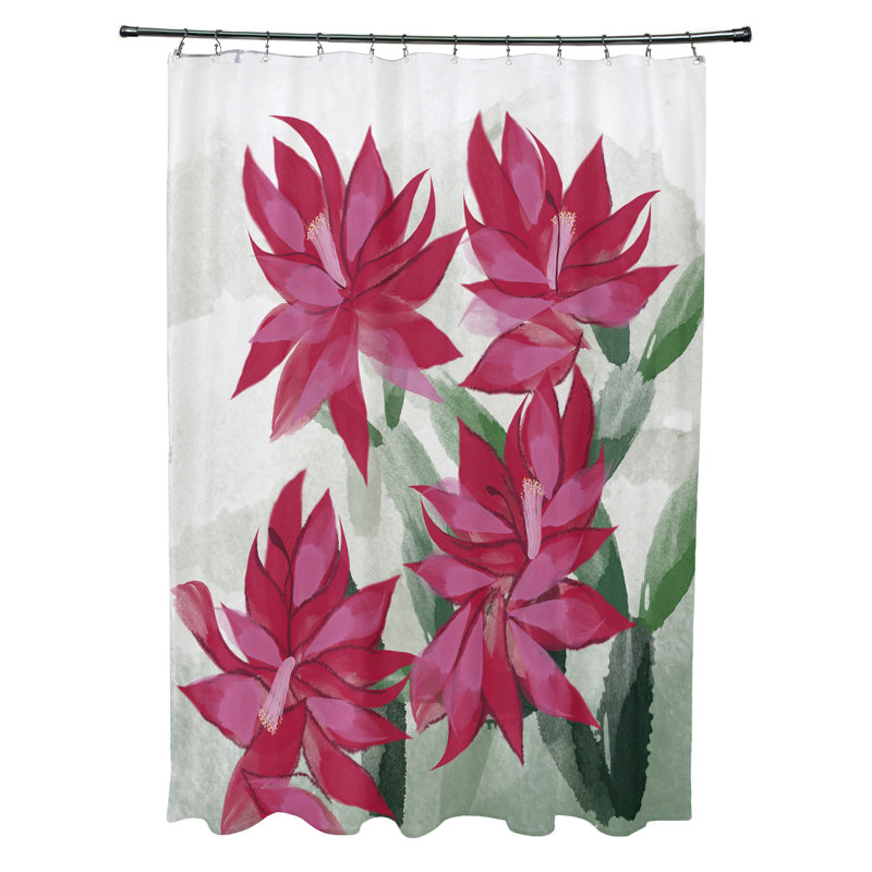 Rideau de douche simple à imprimé floral cactus de Noël, Rose
