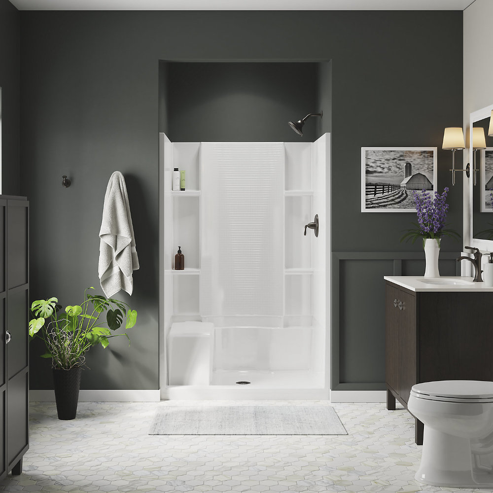 Sterling By Kohler 48 W X 74 5 H Framed Rectangle Shower Stall With   48 W X 745 H Framed Rectangle Shower Stall With Seat Towel Bar And Base Included 