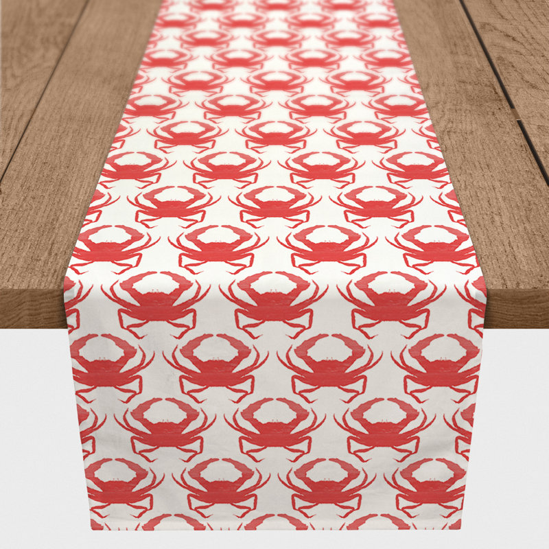 Crab Pattern Red Outdoor Table Runner, 72" x 16", Red