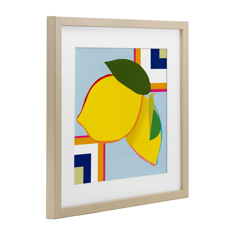 «Geometric Lemon Fruit», reproduction encadrée sous verre, design par Daniela Santiago, Cadre de récolte en pin